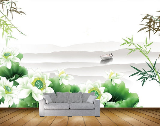 Avikalp MWZ0424 White Flowers Boat Bird HD Wallpaper