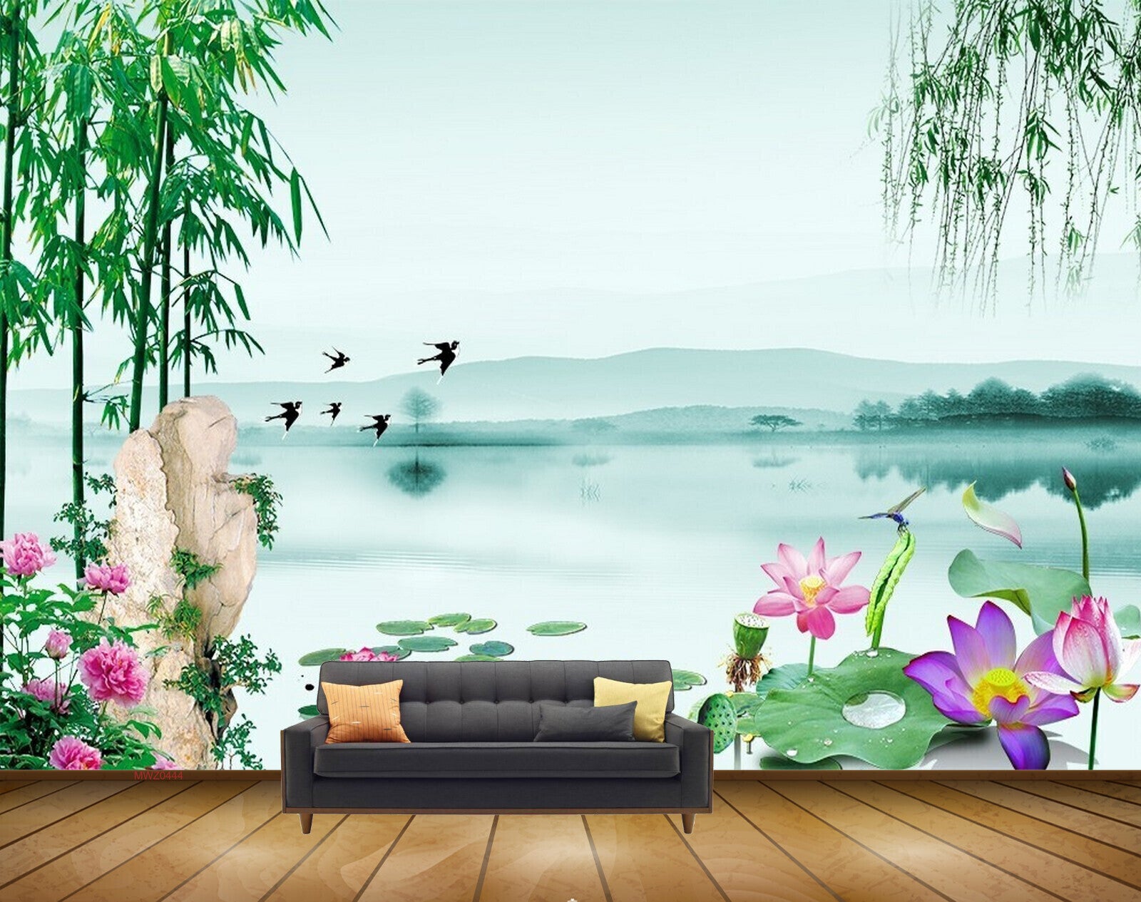 Avikalp MWZ0444 Pink White Lotus Flowers Birds Trees River HD Wallpaper Avikalp MWZ0444 Pink White Lotus Flowers Birds Trees River HD Wallpaper