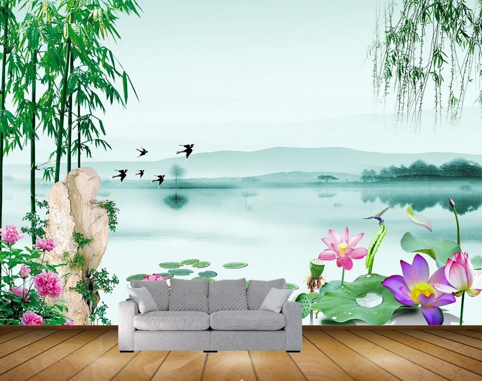 Avikalp MWZ0444 Pink White Lotus Flowers Birds Trees River 3D HD Wallpaper Avikalp MWZ0444 Pink White Lotus Flowers Birds Trees River 3D HD Wallpaper