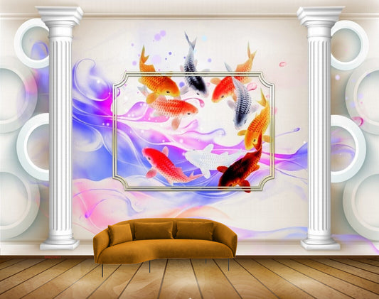 Avikalp MWZ0451 Red Black Orange Fishes HD Wallpaper