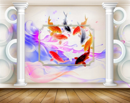 Avikalp MWZ0451 Red Black Orange Fishes 3D HD Wallpaper