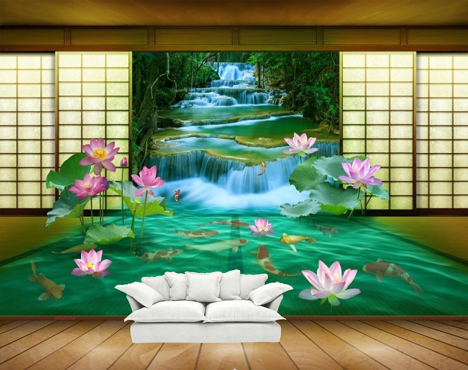 Avikalp MWZ0454 Pink Lotus Flowers Fishes Waterfall HD Wallpaper Avikalp MWZ0454 Pink Lotus Flowers Fishes Waterfall HD Wallpaper