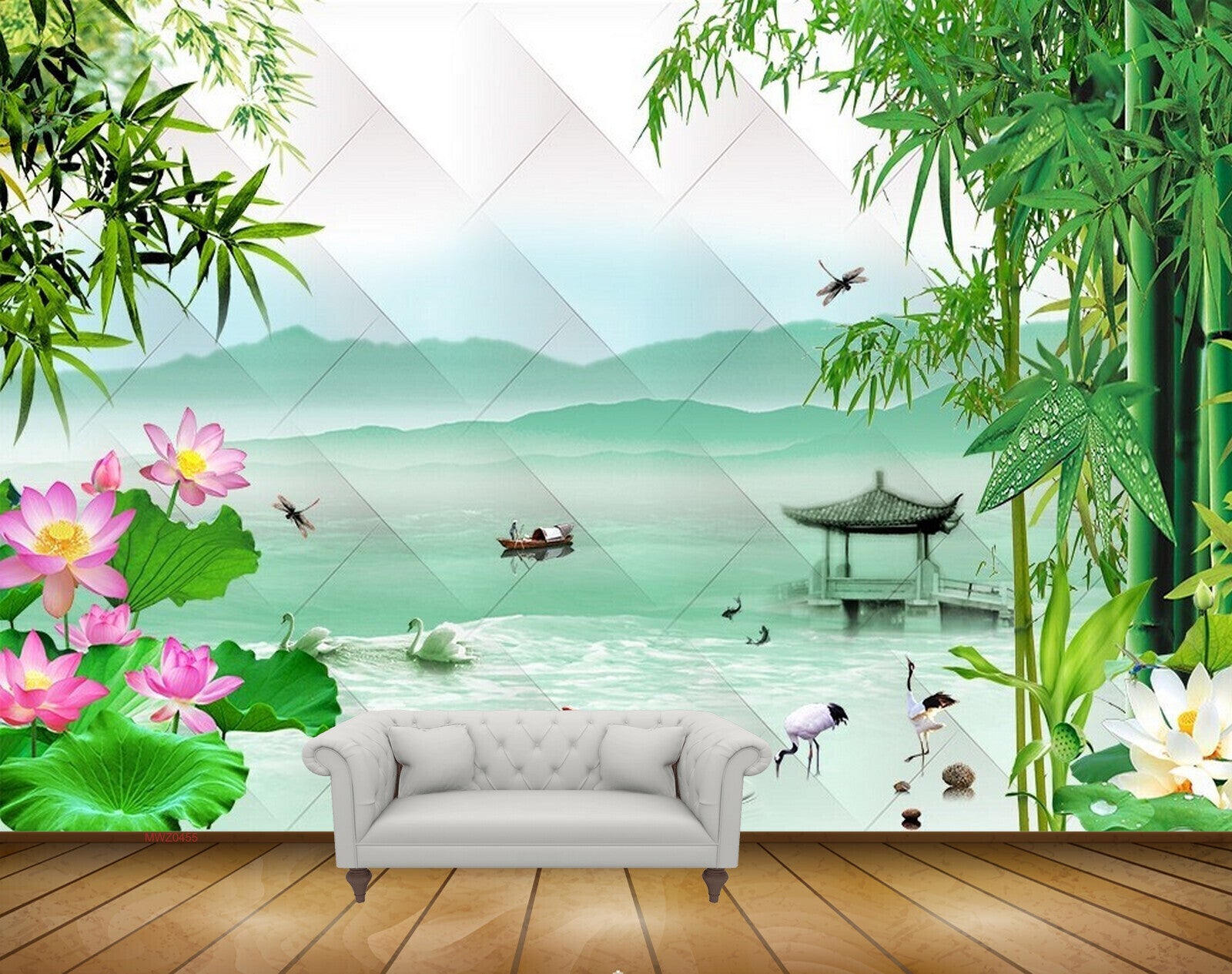 Avikalp MWZ0455 Pink White Lotus Flowers Fishes Flies Swans River 3D HD Wallpaper Avikalp MWZ0455 Pink White Lotus Flowers Fishes Flies Swans River 3D HD Wallpaper