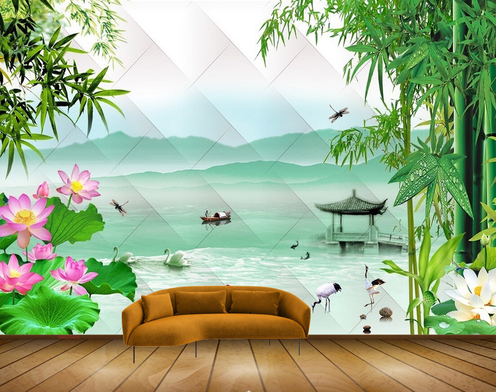 Avikalp MWZ0455 Pink White Lotus Flowers Fishes Flies Swans River 3D HD Wallpaper Avikalp MWZ0455 Pink White Lotus Flowers Fishes Flies Swans River 3D HD Wallpaper