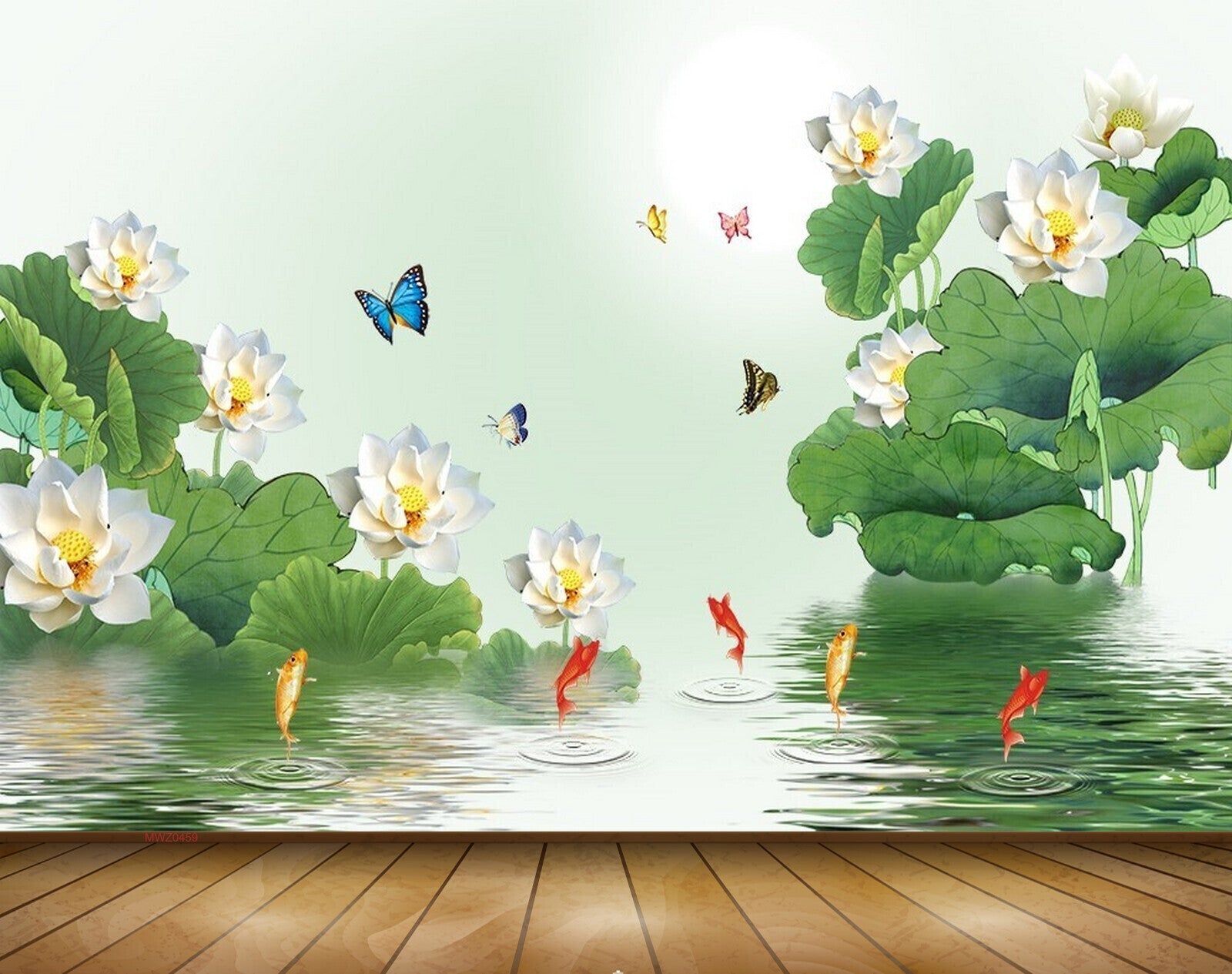 Avikalp MWZ0459 White Flowers Butterflies Fishes 3D HD Wallpaper Avikalp MWZ0459 White Flowers Butterflies Fishes 3D HD Wallpaper