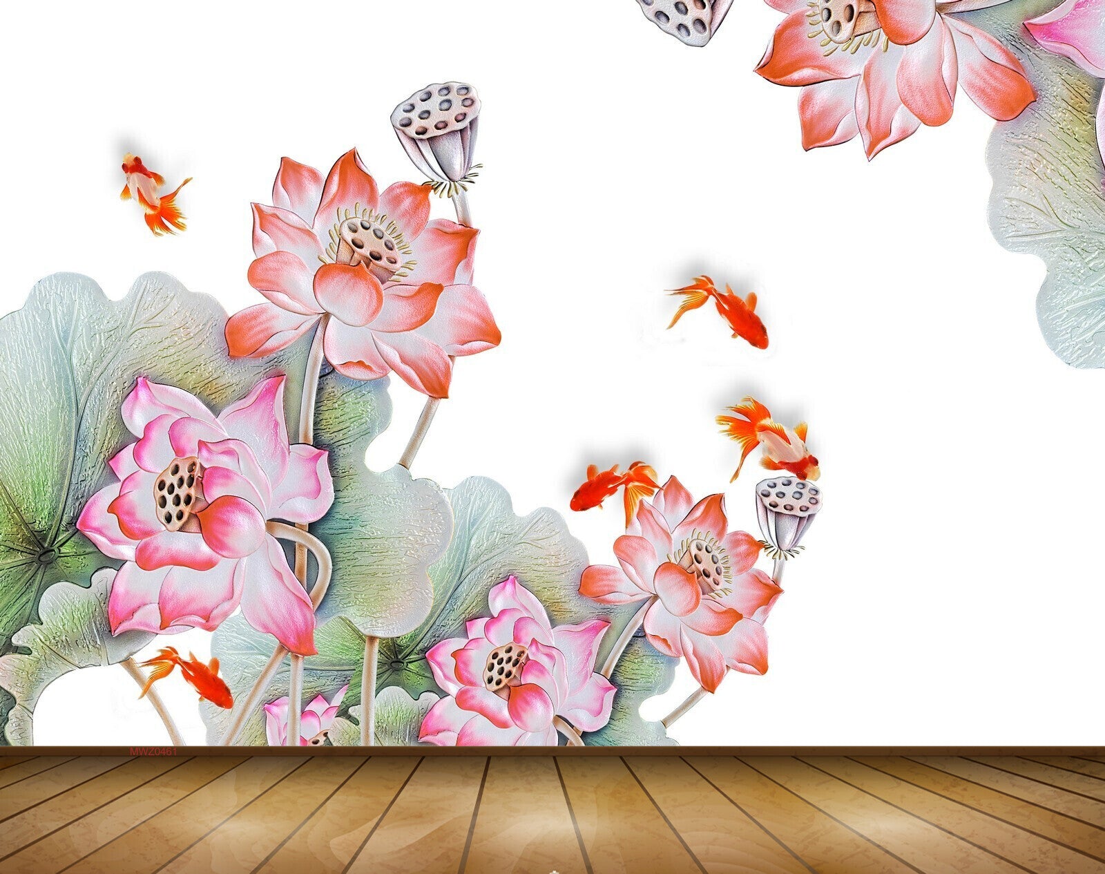 Avikalp MWZ0461 Orange Pink Flowers Fishes 3D HD Wallpaper Avikalp MWZ0461 Orange Pink Flowers Fishes 3D HD Wallpaper