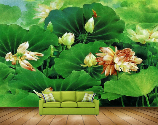 Avikalp MWZ0465 Orange Yellow  Flowers Leaves Butterfly HD Wallpaper