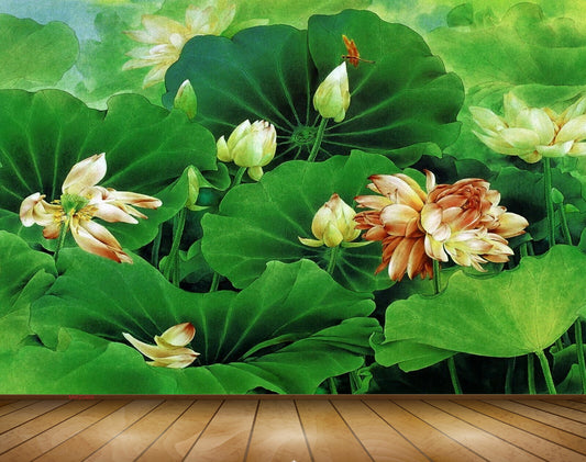 Avikalp MWZ0465 Orange Yellow  Flowers Leaves Butterfly 3D HD Wallpaper