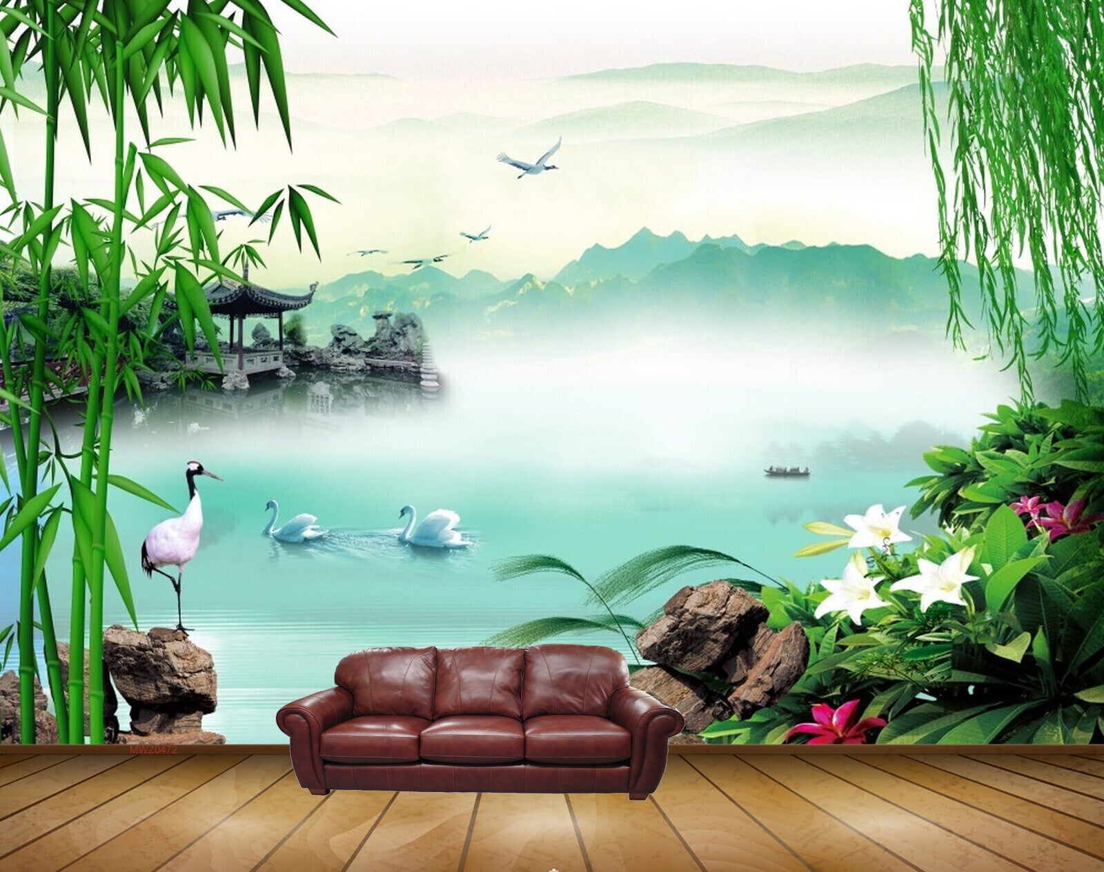 Avikalp MWZ0472 Swan Ducks Birds White Pink Flowers Stones Trees River 3D HD Wallpaper Avikalp MWZ0472 Swan Ducks Birds White Pink Flowers Stones Trees River 3D HD Wallpaper