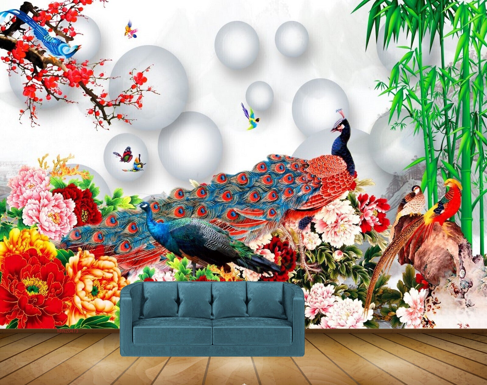 Avikalp MWZ0473 Peacocks Birds Red Pink Yellow Flowers Trees 3D HD Wallpaper Avikalp MWZ0473 Peacocks Birds Red Pink Yellow Flowers Trees 3D HD Wallpaper