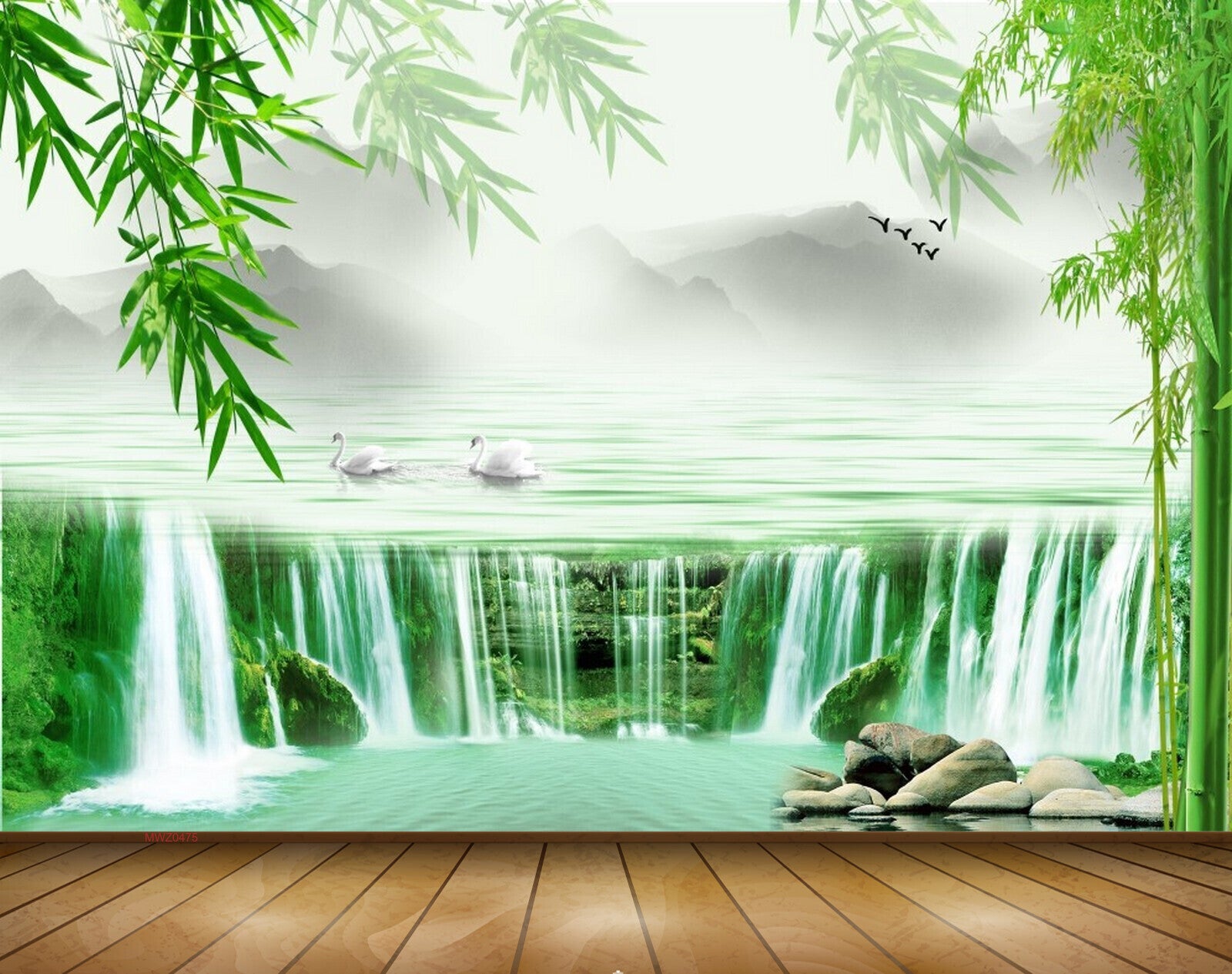 Avikalp MWZ0475 Waterfalls Trees Stones Swans Birds 3D HD Wallpaper Avikalp MWZ0475 Waterfalls Trees Stones Swans Birds 3D HD Wallpaper