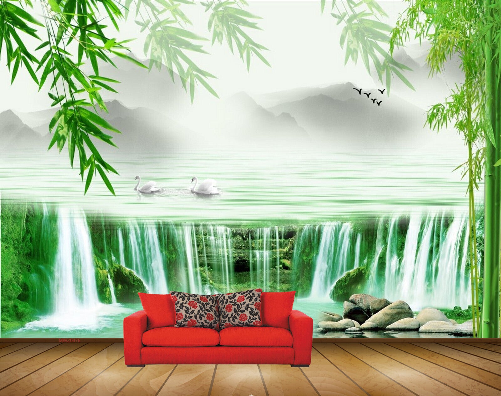 Avikalp MWZ0475 Waterfalls Trees Stones Swans Birds 3D HD Wallpaper Avikalp MWZ0475 Waterfalls Trees Stones Swans Birds 3D HD Wallpaper