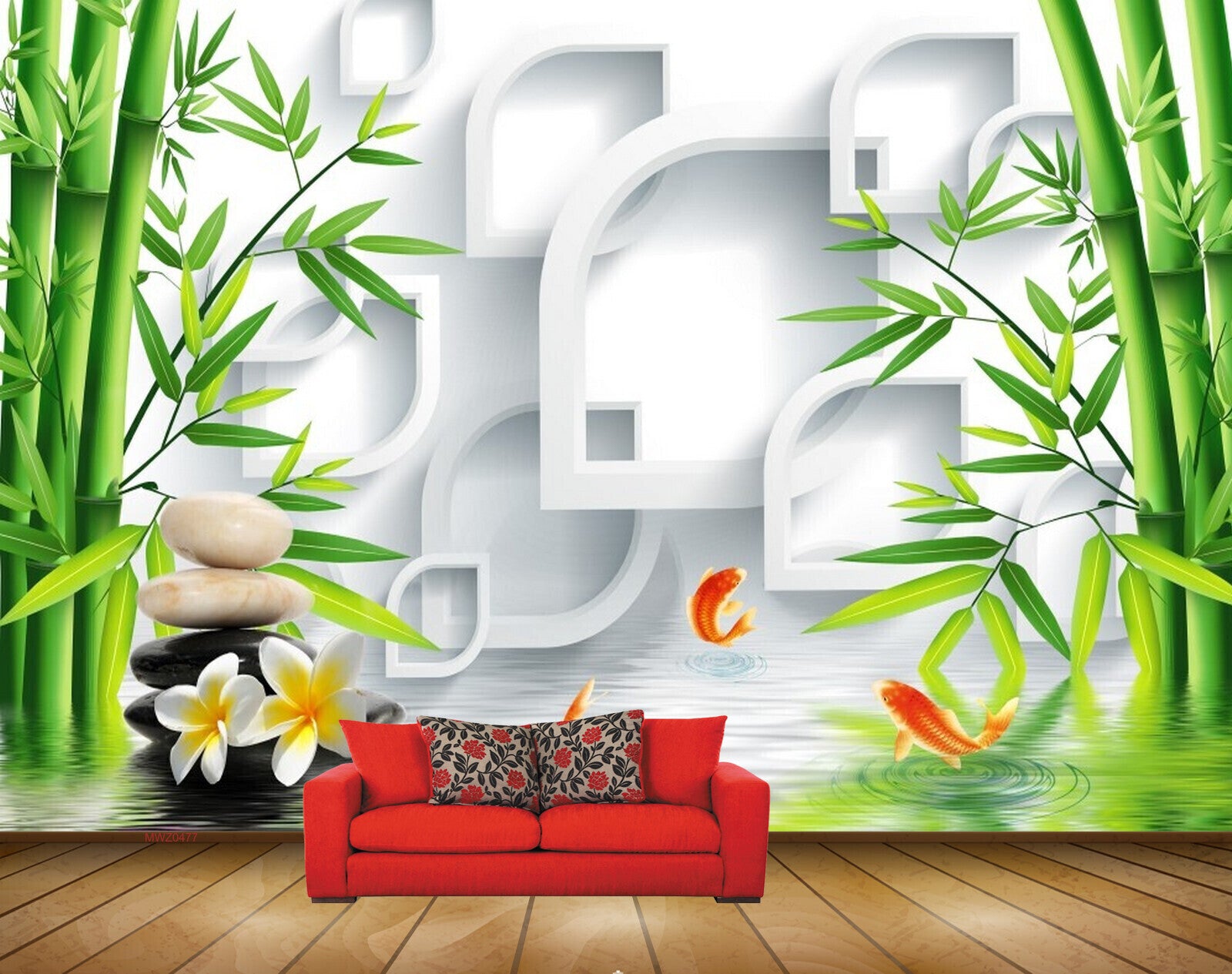 Avikalp MWZ0477 White Flowers Fishes Trees Stones 3D HD Wallpaper Avikalp MWZ0477 White Flowers Fishes Trees Stones 3D HD Wallpaper