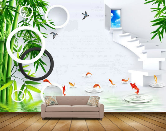 Avikalp MWZ0479 Fishes River Steps Trees HD Wallpaper