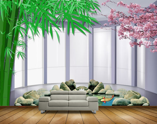 Avikalp MWZ0483 Stones Pink Flowers Trees Fishes HD Wallpaper