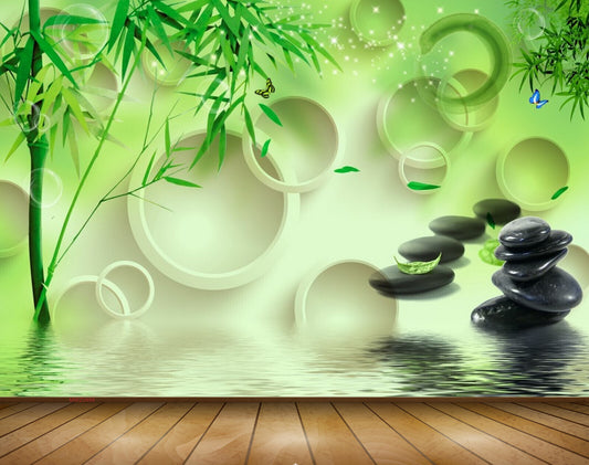 Avikalp MWZ0489 Trees Black Stones Water 3D HD Wallpaper