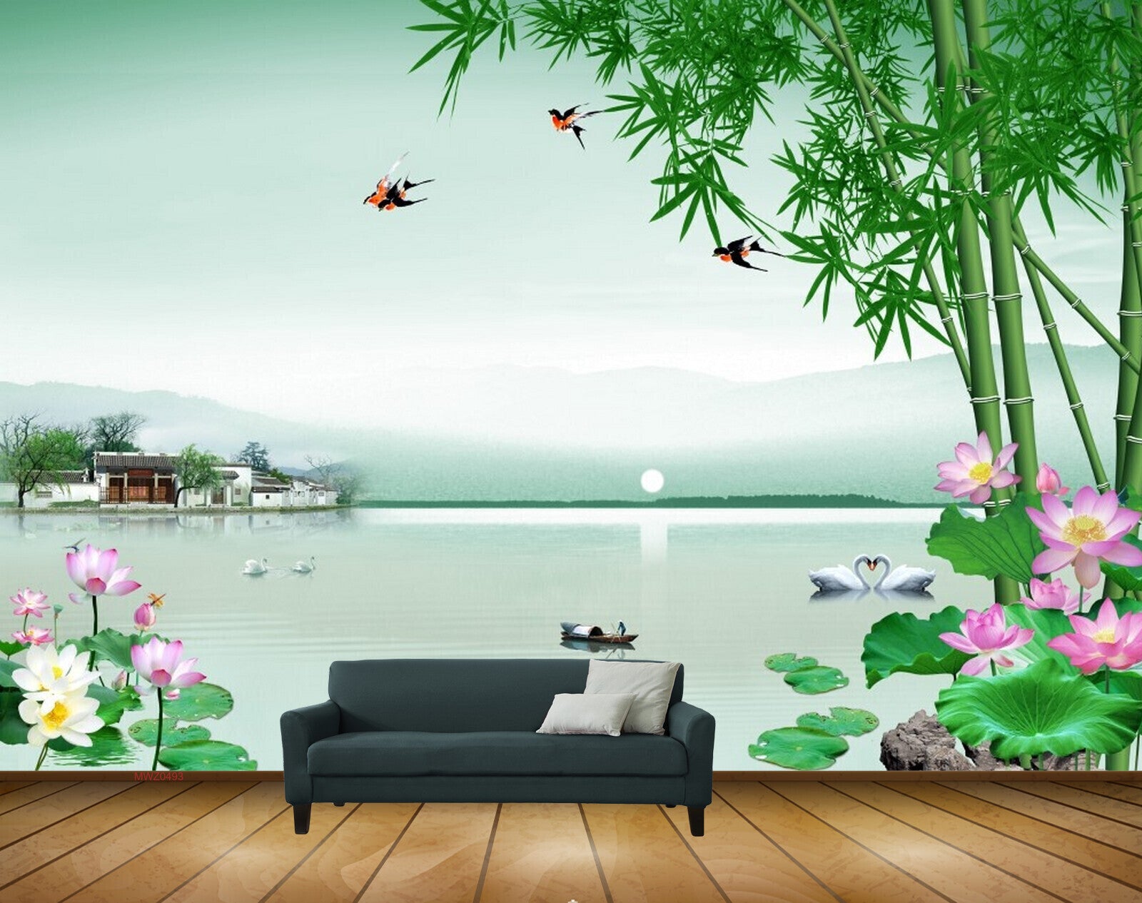 Avikalp MWZ0493 Pink White Lotus Flowers Trees River Birds HD Wallpaper Avikalp MWZ0493 Pink White Lotus Flowers Trees River Birds HD Wallpaper