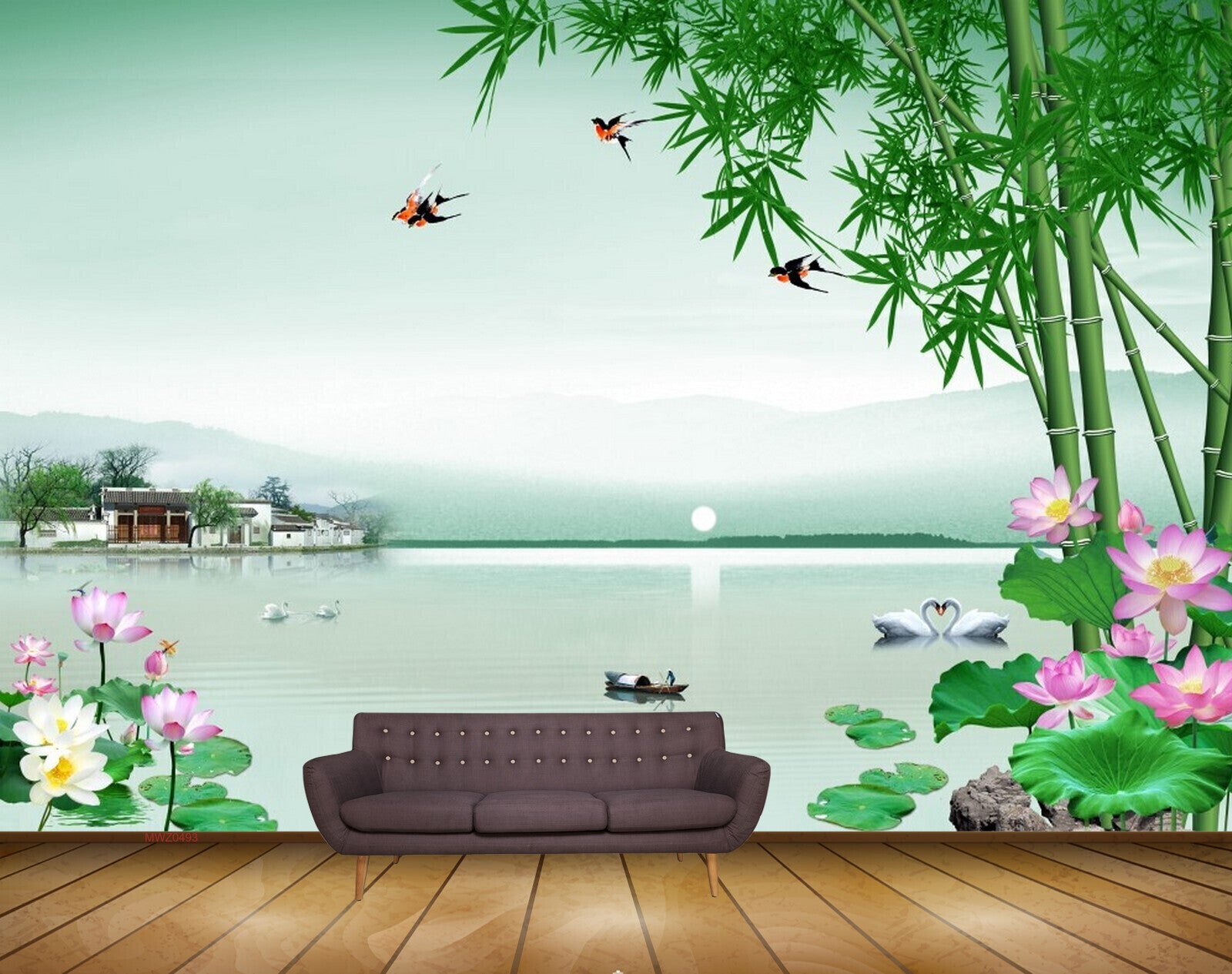 Avikalp MWZ0493 Pink White Lotus Flowers Trees River Birds 3D HD Wallpaper Avikalp MWZ0493 Pink White Lotus Flowers Trees River Birds 3D HD Wallpaper