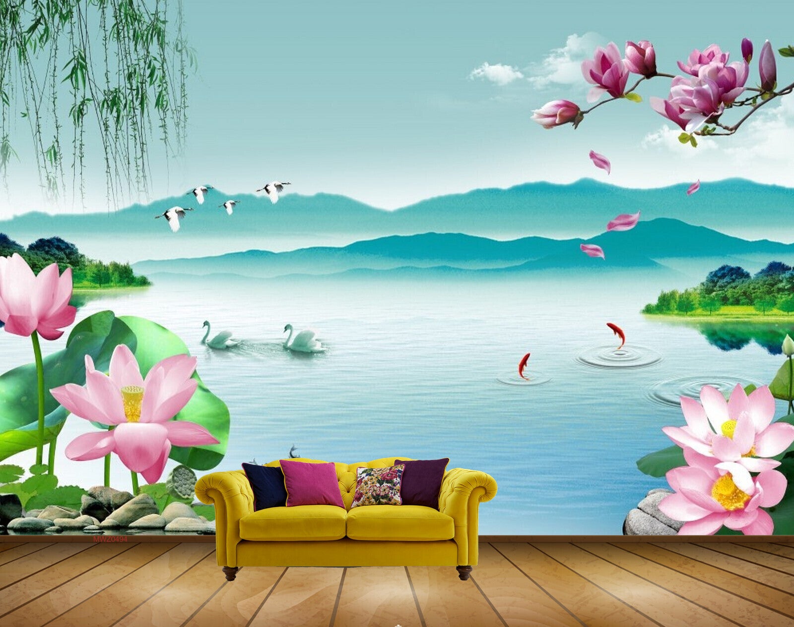 Avikalp MWZ0494 Pink Lotus Flower Swans River HD Wallpaper Avikalp MWZ0494 Pink Lotus Flower Swans River HD Wallpaper
