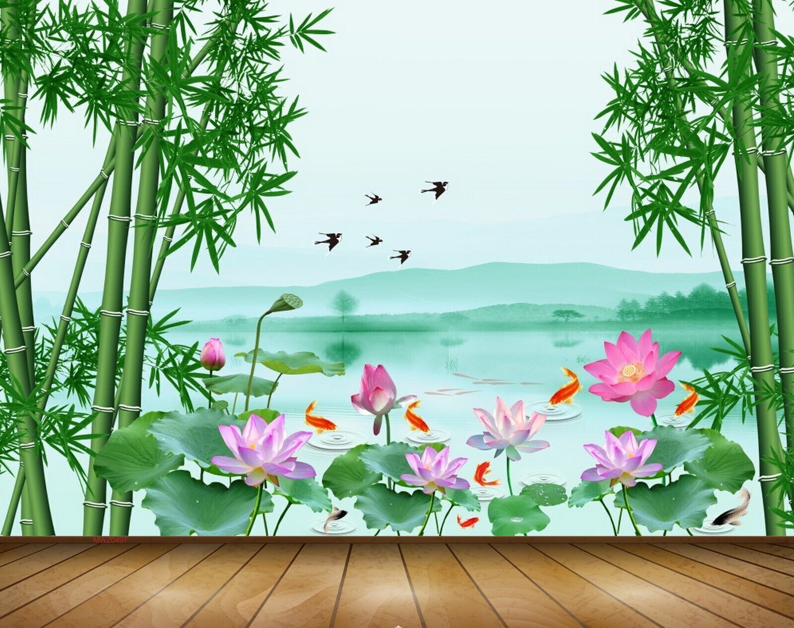 Avikalp MWZ0497 Pink Lotus Sea Birds Greenary 3D HD Wallpaper Avikalp MWZ0497 Pink Lotus Sea Birds Greenary 3D HD Wallpaper