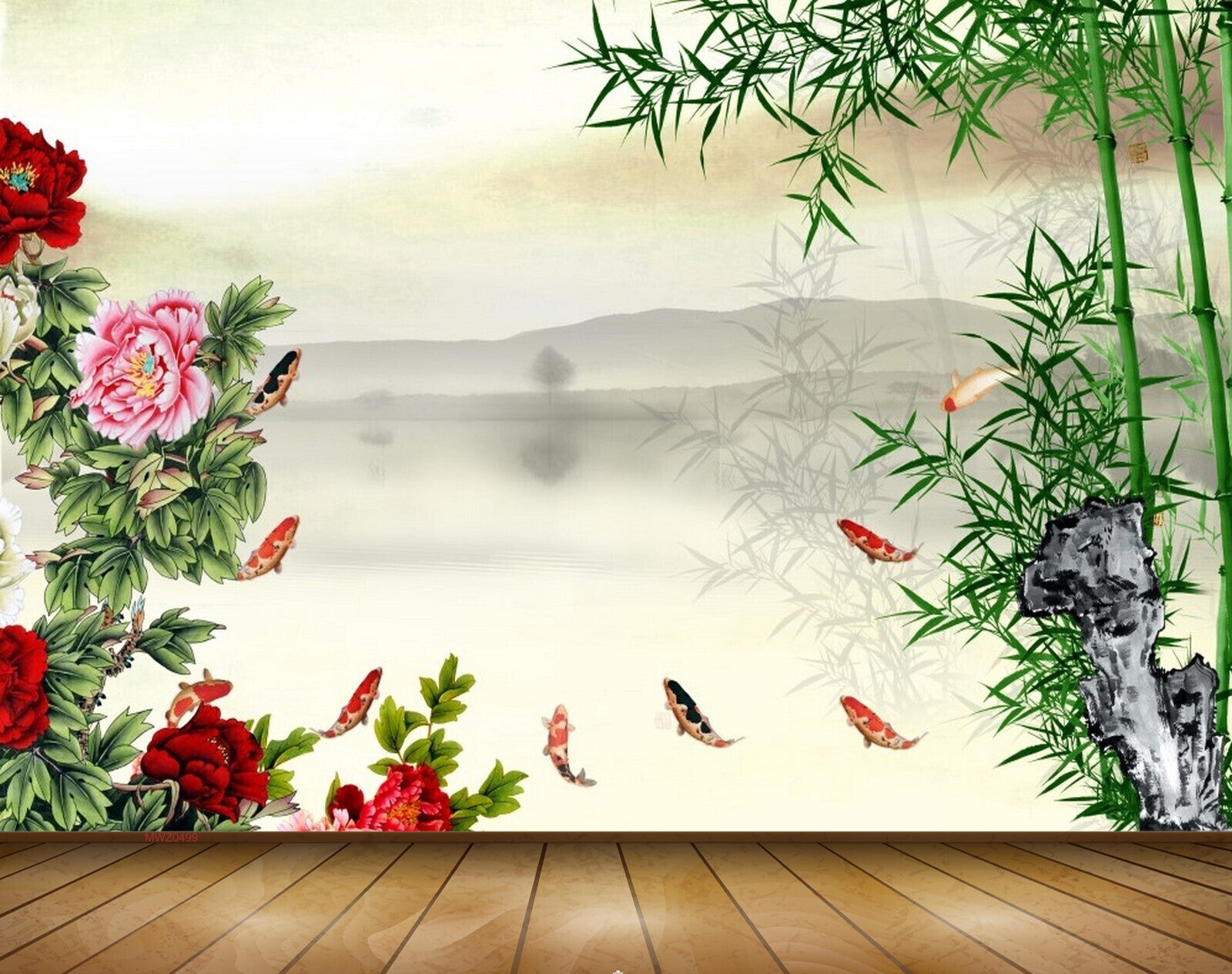 Avikalp MWZ0499 Red Flowers Fishes Trees Mountains Sea 3D HD Wallpaper Avikalp MWZ0499 Red Flowers Fishes Trees Mountains Sea 3D HD Wallpaper