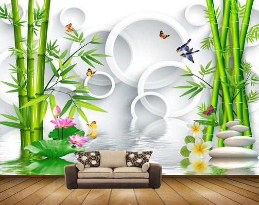 Avikalp MWZ0501 White Pink Lotus  Flowers Butterflies Plants HD Wallpaper