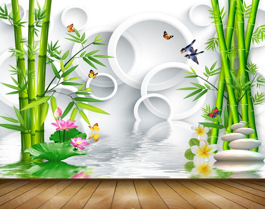 Avikalp MWZ0501 White Pink Lotus  Flowers Butterflies Plants 3D HD Wallpaper