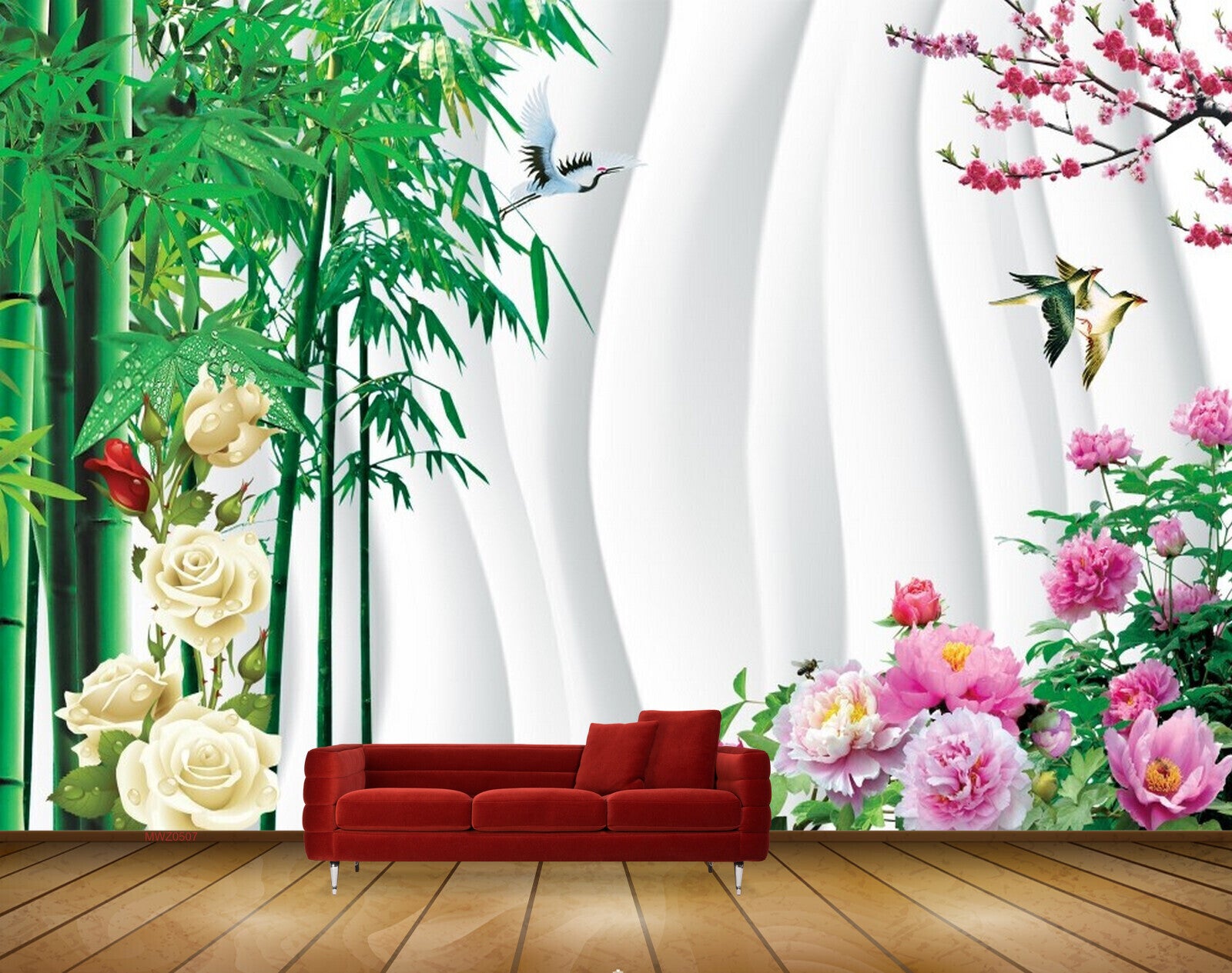 Avikalp MWZ0507 White Pink Flowers Birds Plants 3D HD Wallpaper Avikalp MWZ0507 White Pink Flowers Birds Plants 3D HD Wallpaper