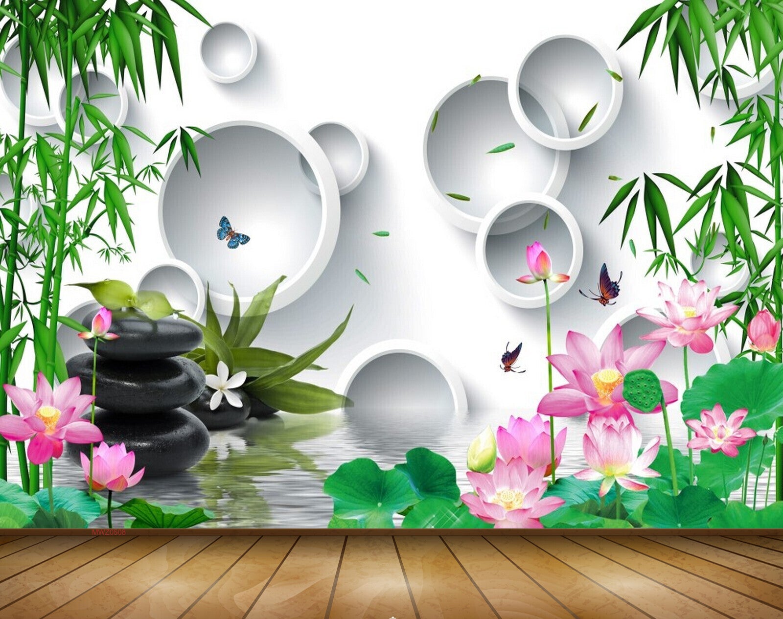 Avikalp MWZ0508 Pink White Lotus Flowers Plants Butterflies Stones 3D HD Wallpaper Avikalp MWZ0508 Pink White Lotus Flowers Plants Butterflies Stones 3D HD Wallpaper