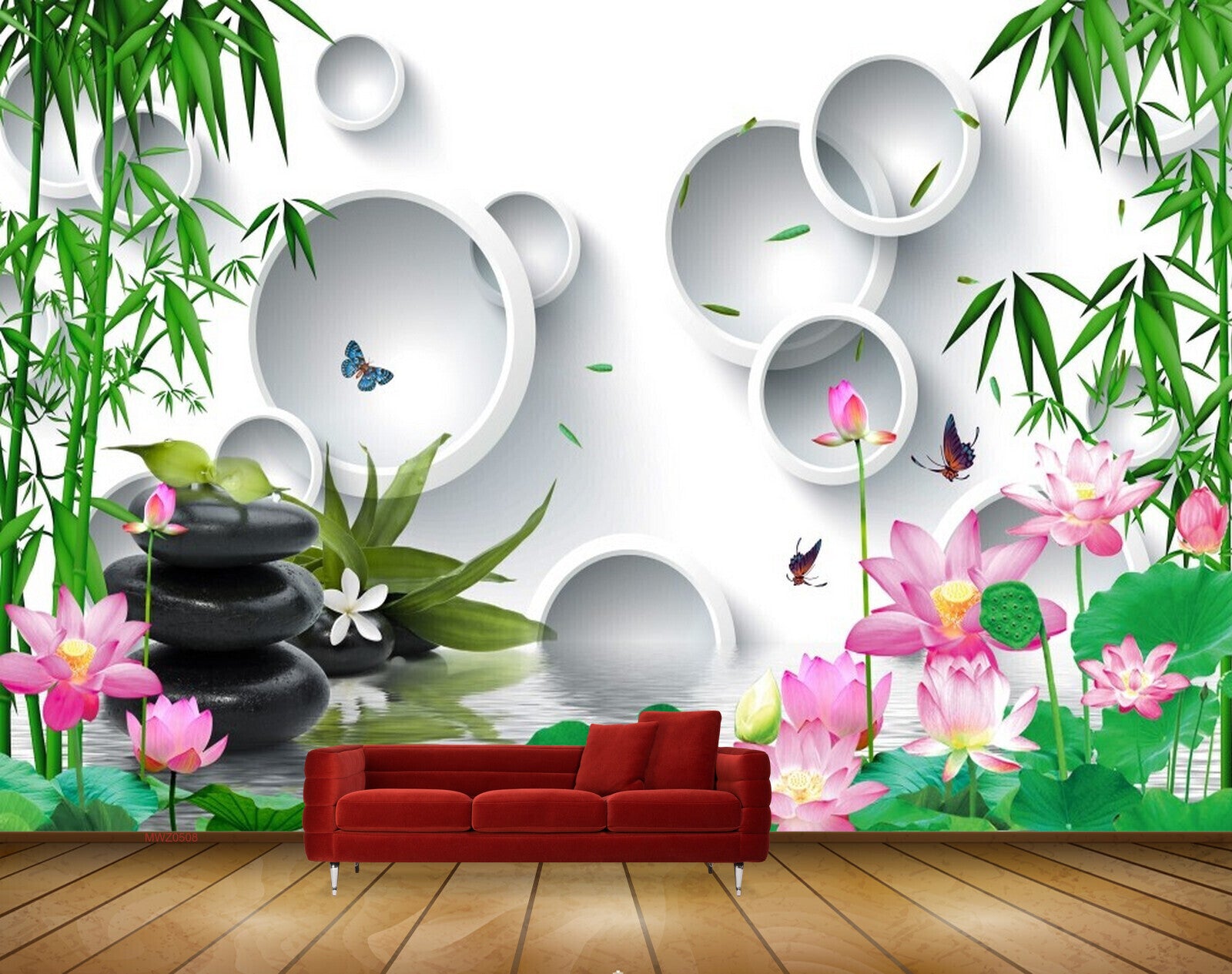 Avikalp MWZ0508 Pink White Lotus Flowers Plants Butterflies Stones 3D HD Wallpaper Avikalp MWZ0508 Pink White Lotus Flowers Plants Butterflies Stones 3D HD Wallpaper