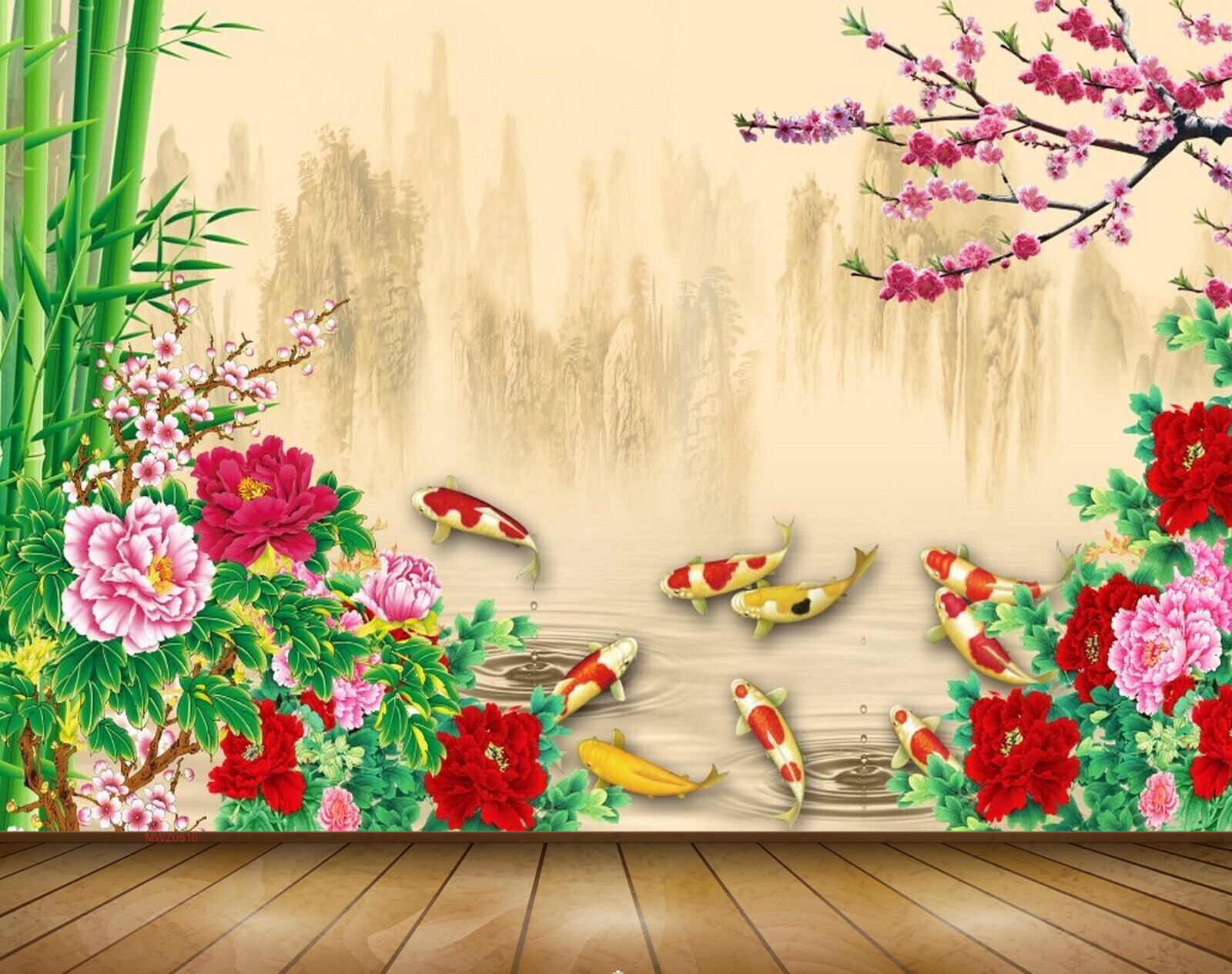 Avikalp MWZ0510 Pink Red White Flowers Fishes Plants 3D HD Wallpaper Avikalp MWZ0510 Pink Red White Flowers Fishes Plants 3D HD Wallpaper