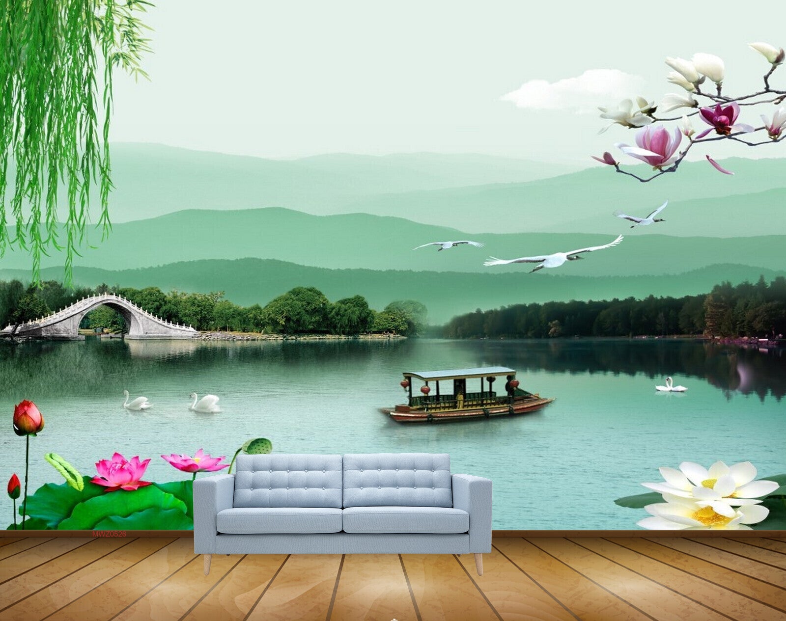 Avikalp MWZ0526 White Pink Flowers Boat Ducks Plants Birds 3D HD Wallpaper Avikalp MWZ0526 White Pink Flowers Boat Ducks Plants Birds 3D HD Wallpaper