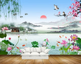 Avikalp MWZ0531 Pink Lotus Flowers Fishes Houses Birds Sun HD Wallpaper Avikalp MWZ0531 Pink Lotus Flowers Fishes Houses Birds Sun HD Wallpaper