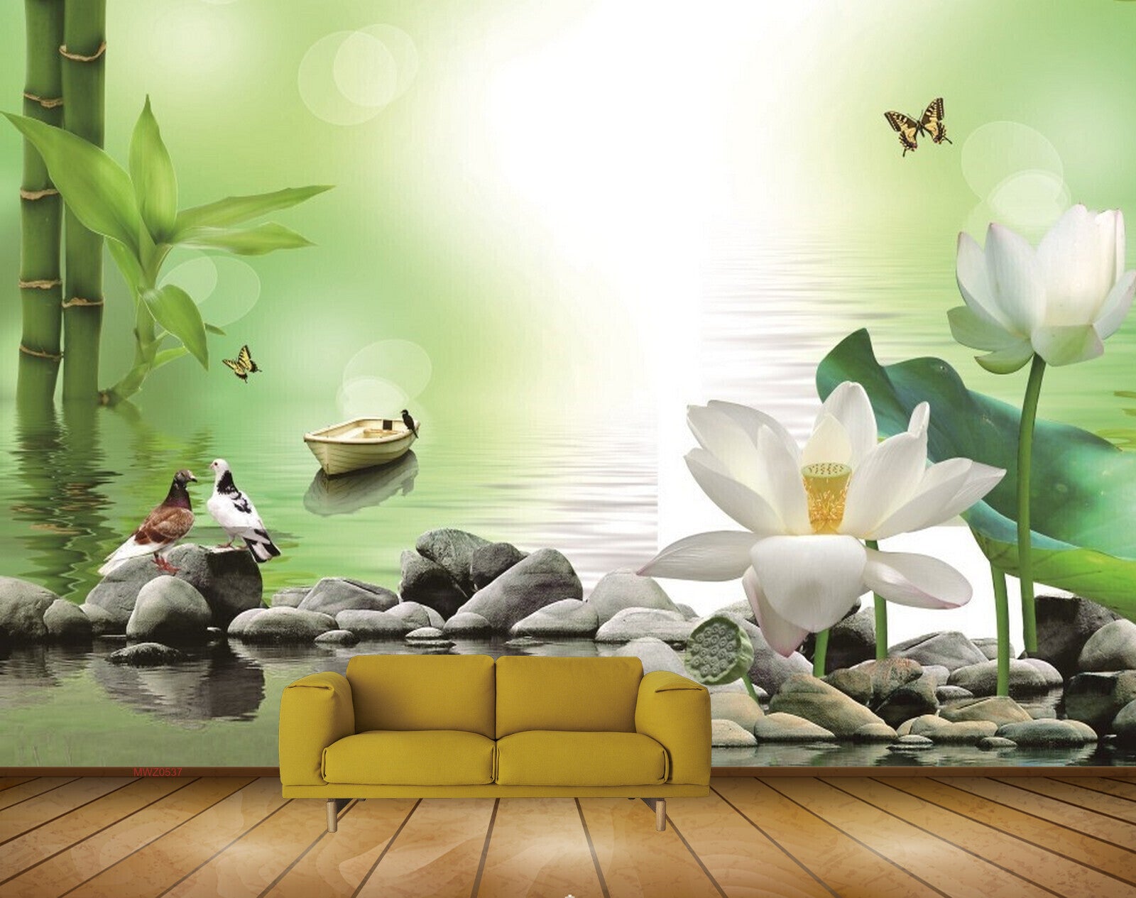 Avikalp MWZ0537 White Lotus Flowers Birds Boat Butterflies Plants 3D HD Wallpaper Avikalp MWZ0537 White Lotus Flowers Birds Boat Butterflies Plants 3D HD Wallpaper