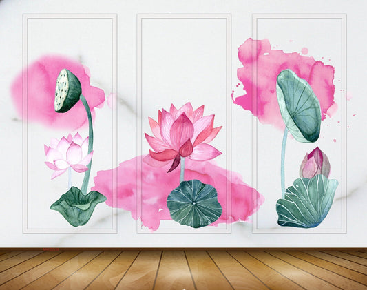 Avikalp MWZ0539 Pink Flowers Leaves 3D HD Wallpaper