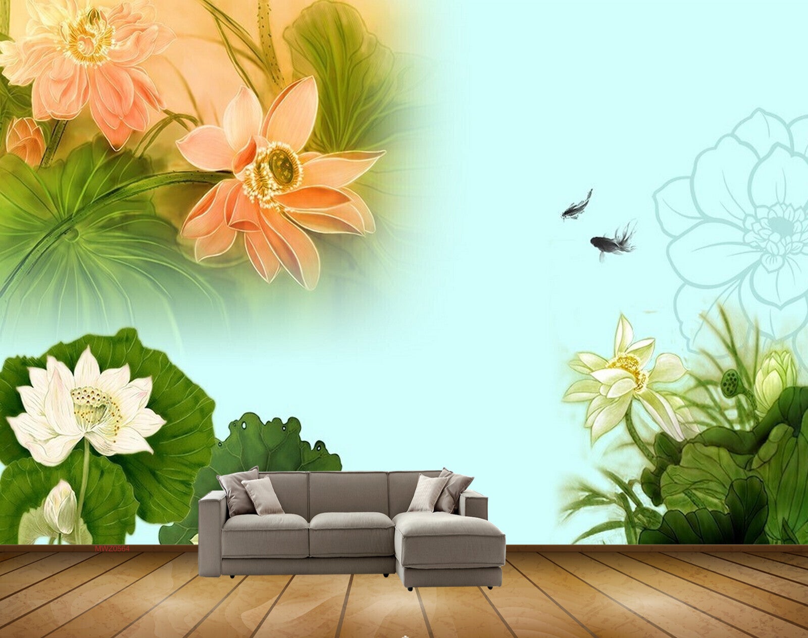 Avikalp MWZ0564 White Pink Flowers Fishes Leaves HD Wallpaper Avikalp MWZ0564 White Pink Flowers Fishes Leaves HD Wallpaper