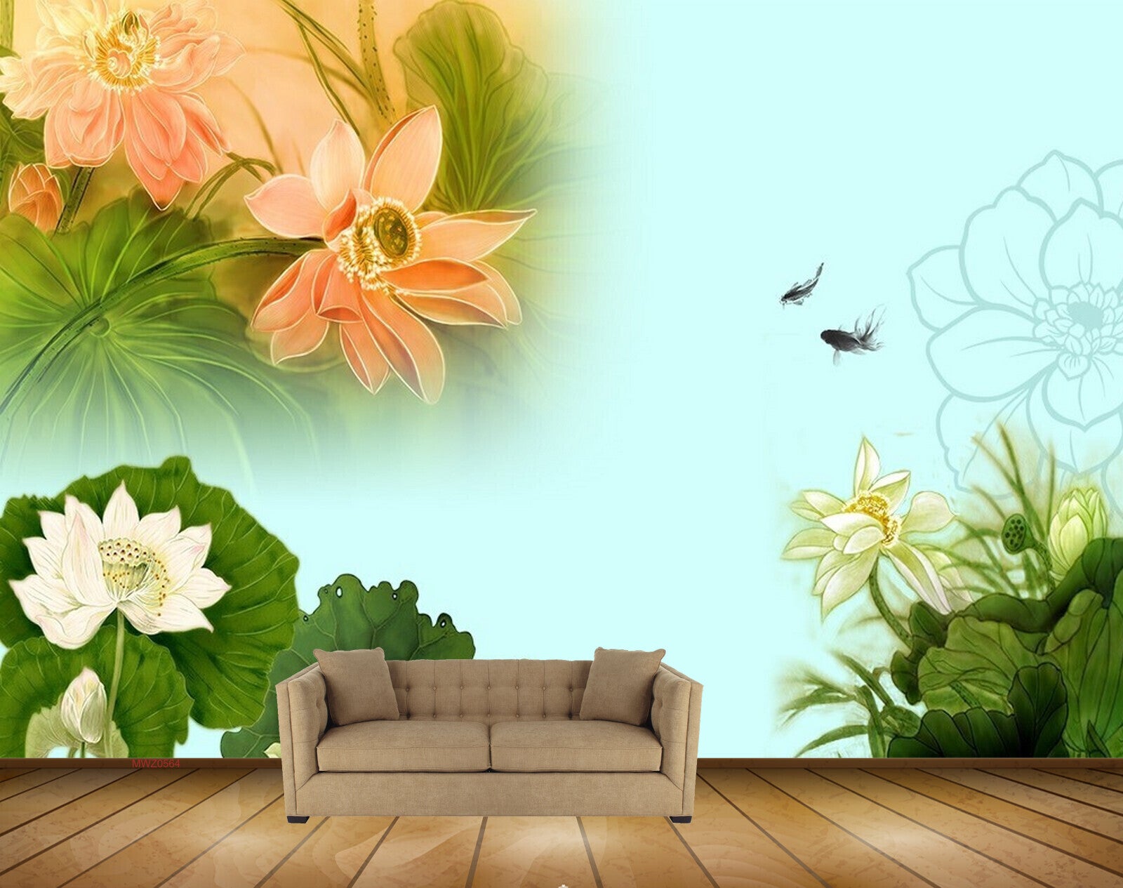 Avikalp MWZ0564 White Pink Flowers Fishes Leaves 3D HD Wallpaper Avikalp MWZ0564 White Pink Flowers Fishes Leaves 3D HD Wallpaper