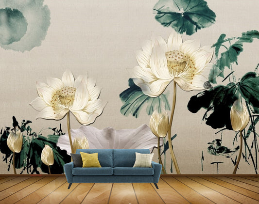 Avikalp MWZ0568 White Flowers Leaves HD Wallpaper