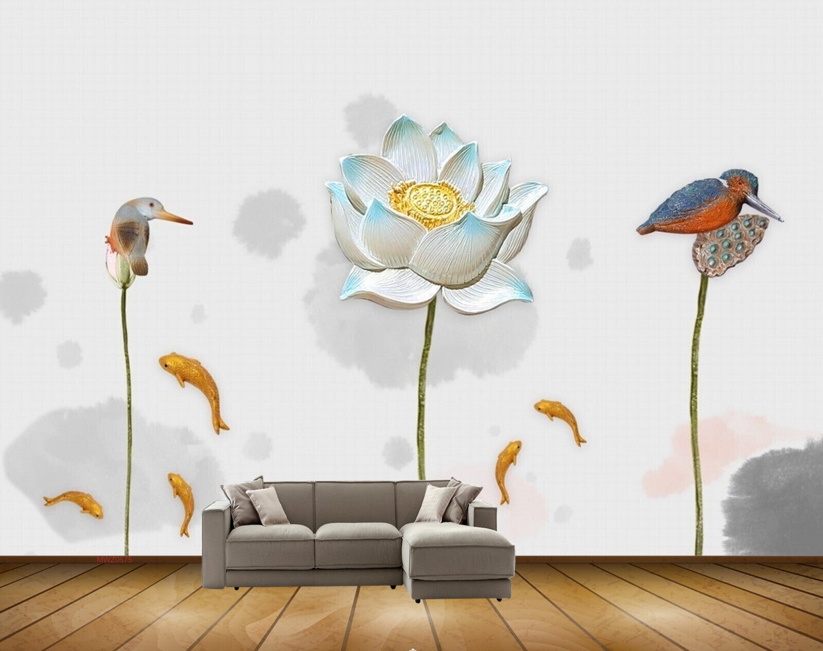 Avikalp MWZ0575 White Flower Birds Fishes HD Wallpaper Avikalp MWZ0575 White Flower Birds Fishes HD Wallpaper