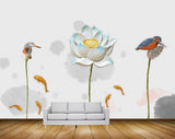 Avikalp MWZ0575 White Flower Birds Fishes 3D HD Wallpaper Avikalp MWZ0575 White Flower Birds Fishes 3D HD Wallpaper