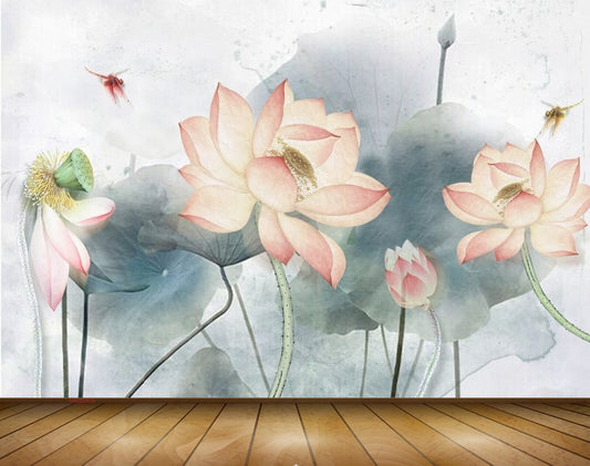 Avikalp MWZ0576 Pink Flowers Flies 3D HD Wallpaper