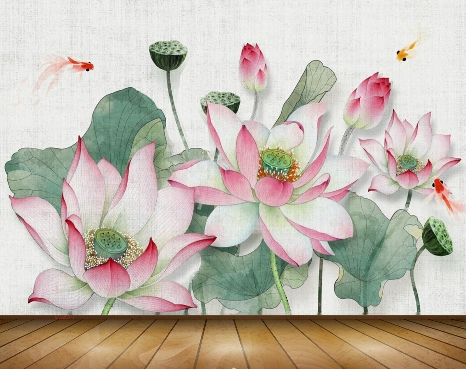 Avikalp MWZ0577 Pink Flowers Fishes Leaves 3D HD Wallpaper Avikalp MWZ0577 Pink Flowers Fishes Leaves 3D HD Wallpaper