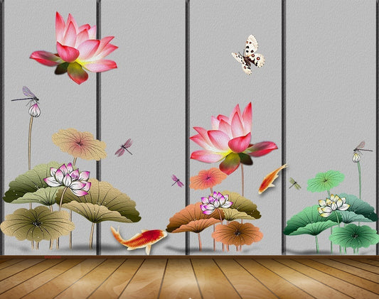 Avikalp MWZ0580 Butterflies Fishes Flowers Flies 3D HD Wallpaper