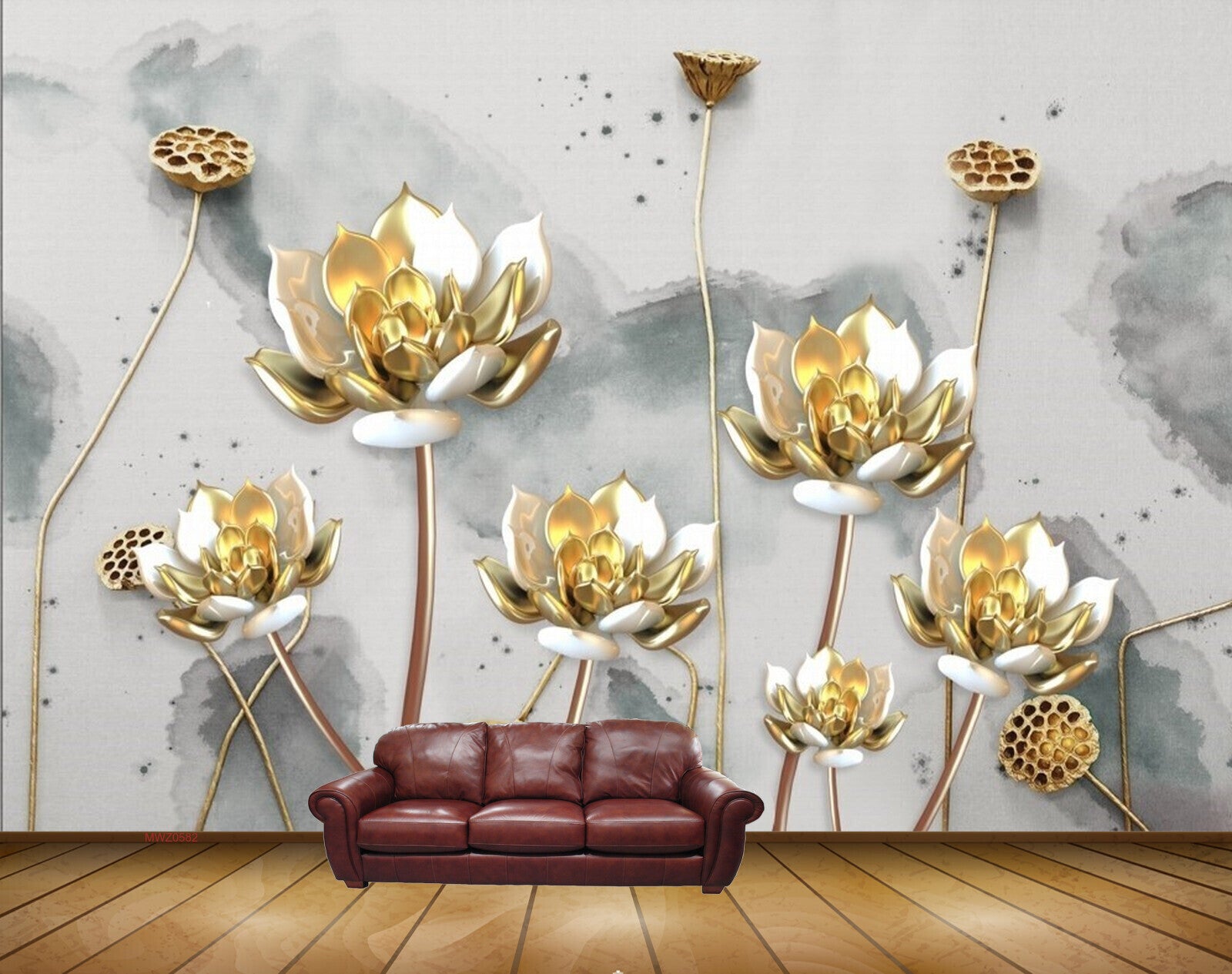 Avikalp MWZ0582 White Golden Flowers 3D HD Wallpaper Avikalp MWZ0582 White Golden Flowers 3D HD Wallpaper