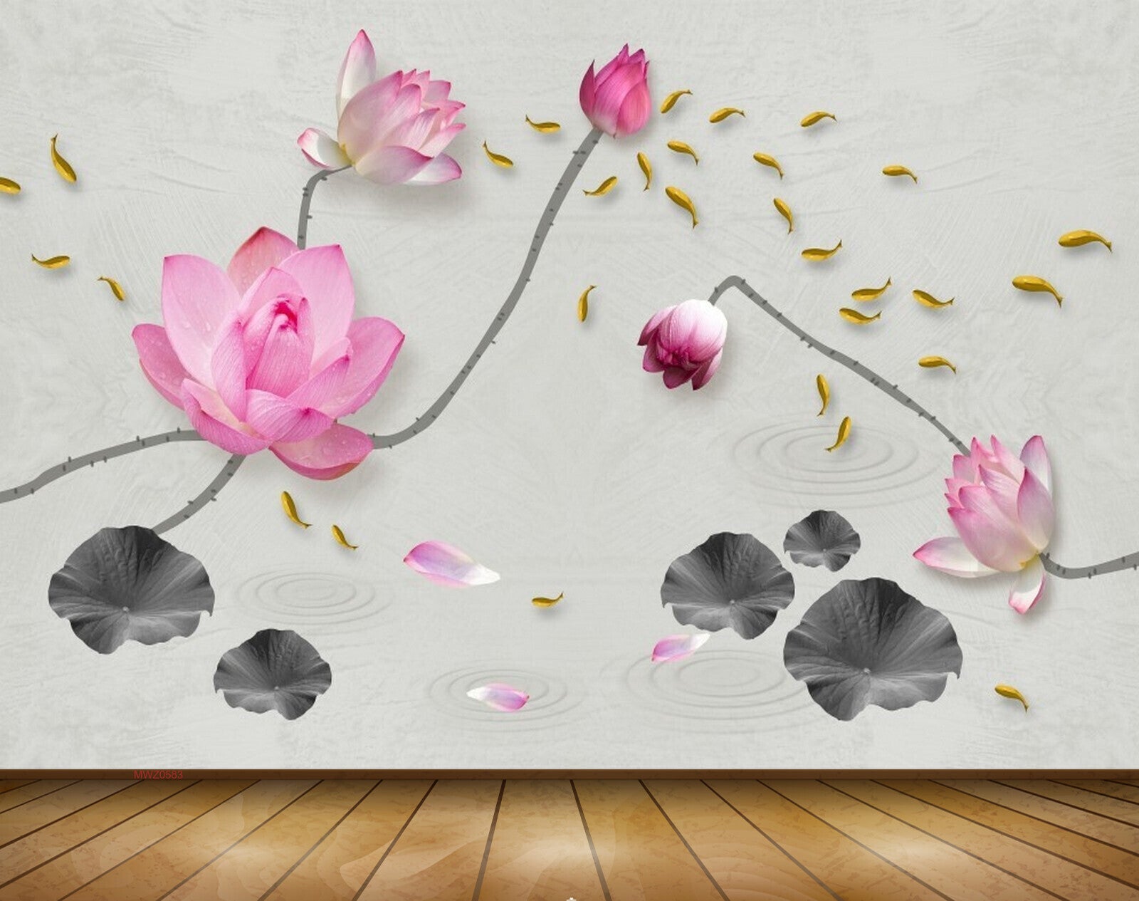Avikalp MWZ0583 Pink Flowers Fishes Leaves 3D HD Wallpaper Avikalp MWZ0583 Pink Flowers Fishes Leaves 3D HD Wallpaper