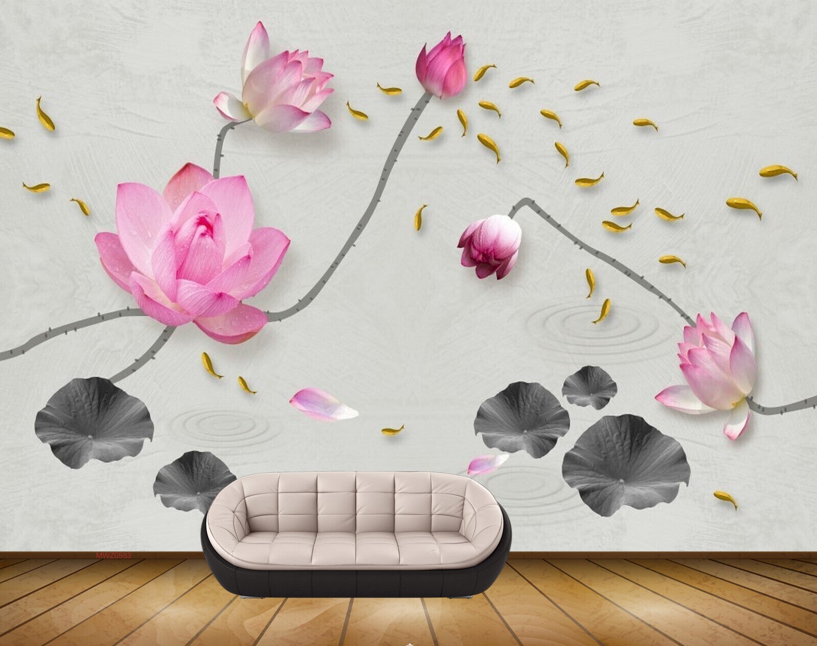 Avikalp MWZ0583 Pink Flowers Fishes Leaves 3D HD Wallpaper Avikalp MWZ0583 Pink Flowers Fishes Leaves 3D HD Wallpaper