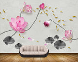 Avikalp MWZ0583 Pink Flowers Fishes Leaves 3D HD Wallpaper Avikalp MWZ0583 Pink Flowers Fishes Leaves 3D HD Wallpaper