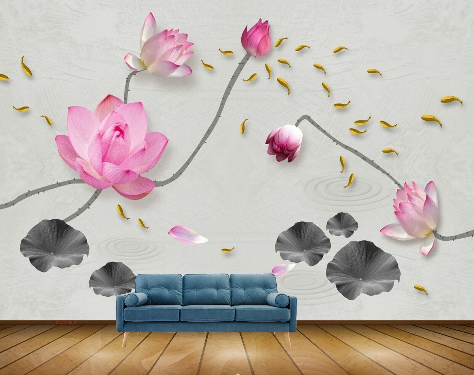 Avikalp MWZ0583 Pink Flowers Fishes Leaves 3D HD Wallpaper Avikalp MWZ0583 Pink Flowers Fishes Leaves 3D HD Wallpaper