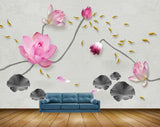 Avikalp MWZ0583 Pink Flowers Fishes Leaves 3D HD Wallpaper Avikalp MWZ0583 Pink Flowers Fishes Leaves 3D HD Wallpaper