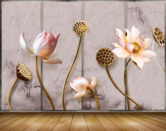 Avikalp MWZ0584 White Pink Flowers 3D HD Wallpaper